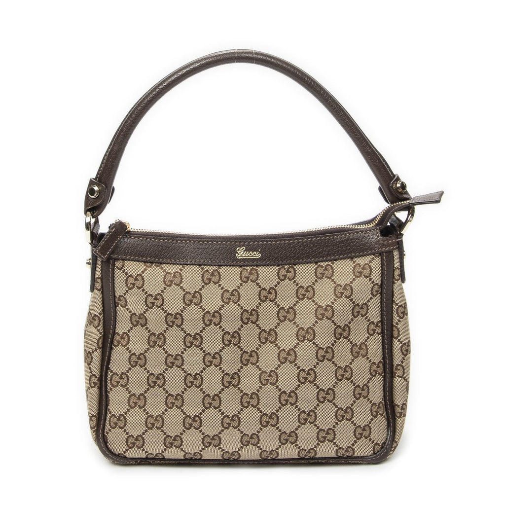 Gucci Small Abbey Top Handle Beige Dark Brown GG Canvas