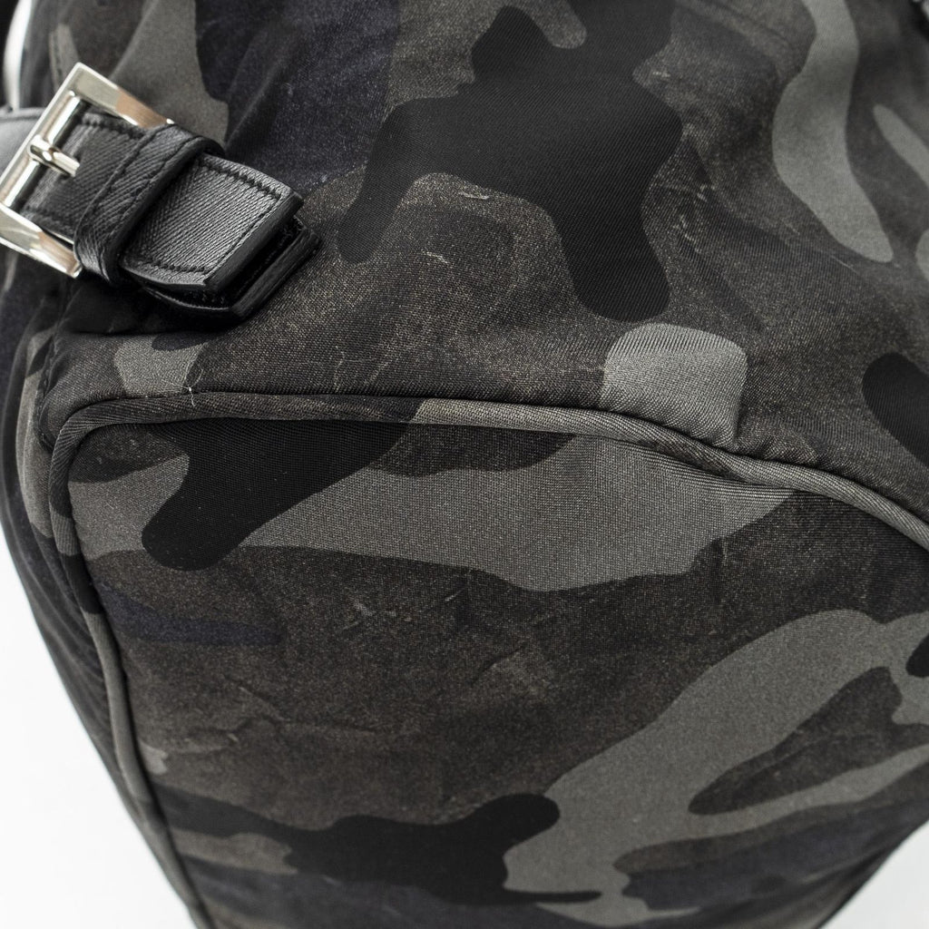 Prada Drawstring Flap Backpack Dark Green Black Camouflage Nylon — view 7
