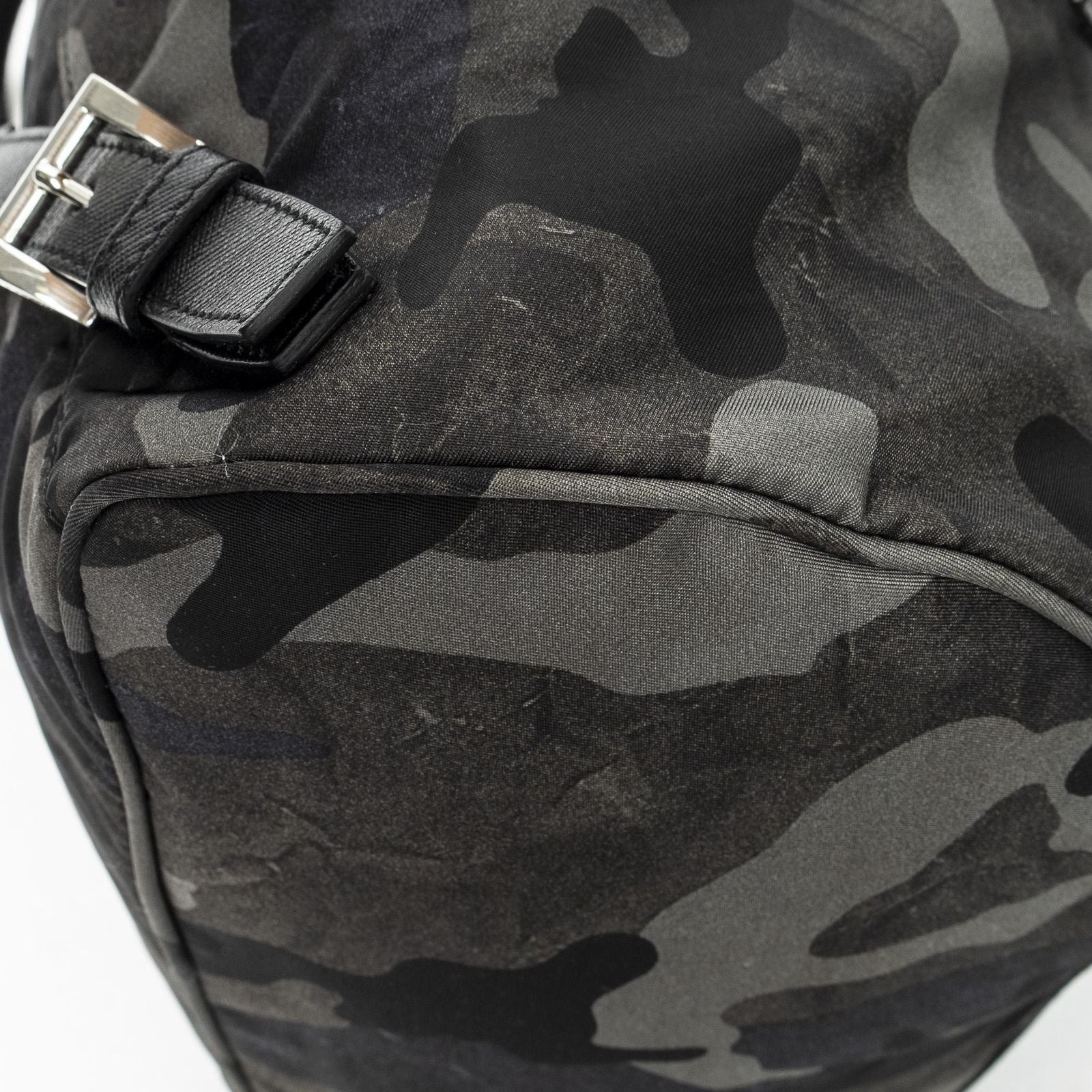 Prada Drawstring Flap Backpack Dark Green Black Camouflage Nylon — view 7