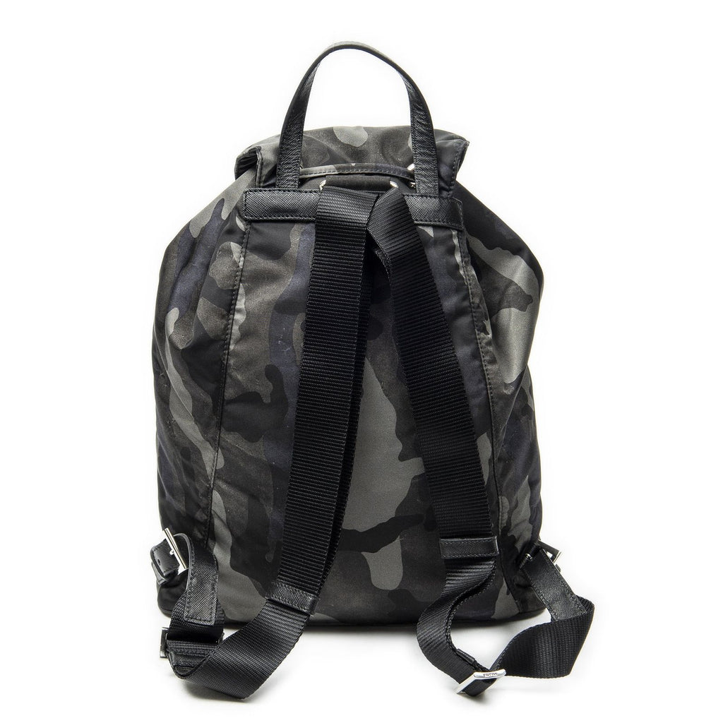 Prada Drawstring Flap Backpack Dark Green Black Camouflage Nylon — view 5