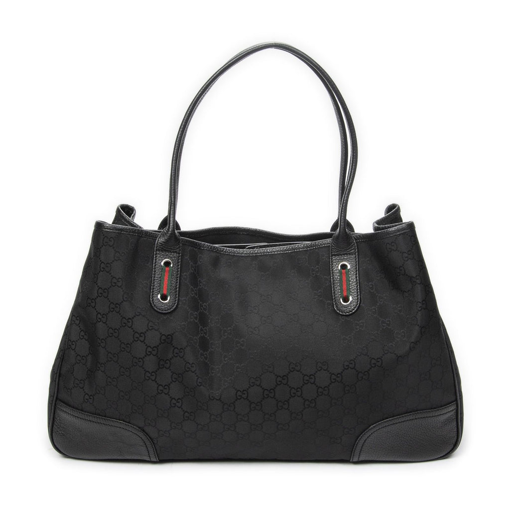 Gucci Large Web Princy Tote Black GG Nylon Canvas