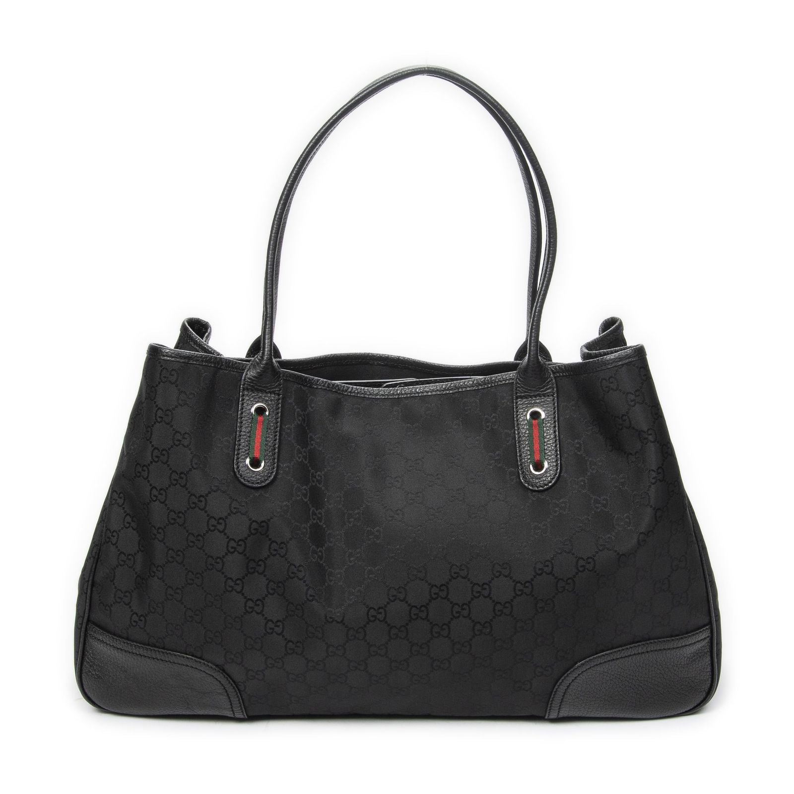 Gucci Large Web Princy Tote Black GG Nylon Canvas