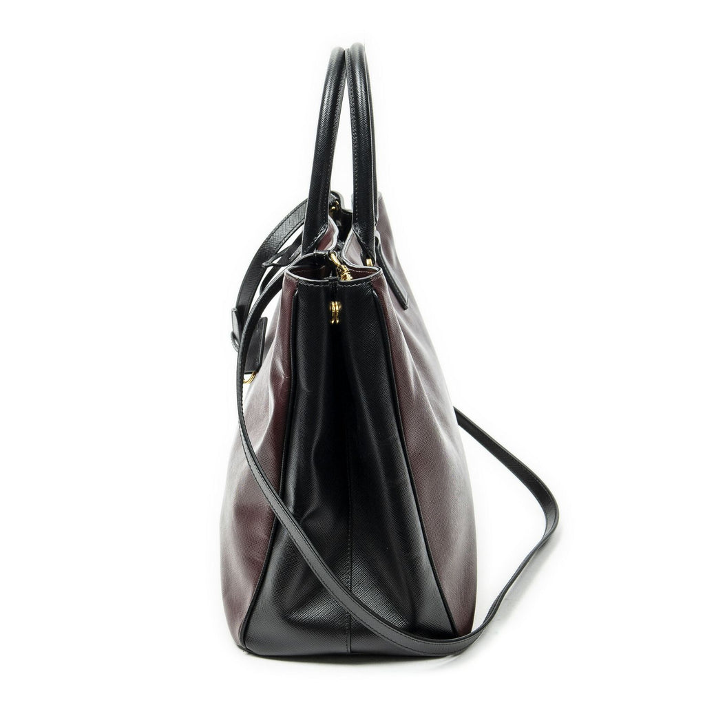 Prada Convertible Open Tote Burgundy Black Saffiano Leather — view 3