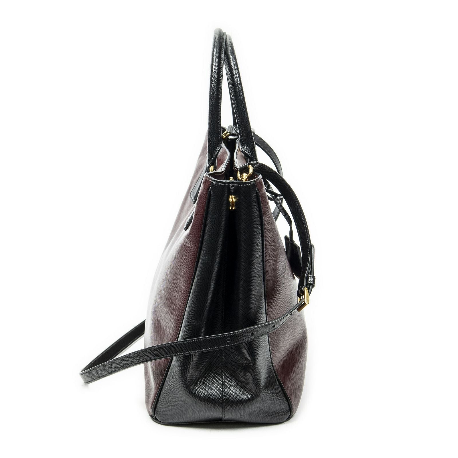Prada Convertible Open Tote Burgundy Black Saffiano Leather — view 4