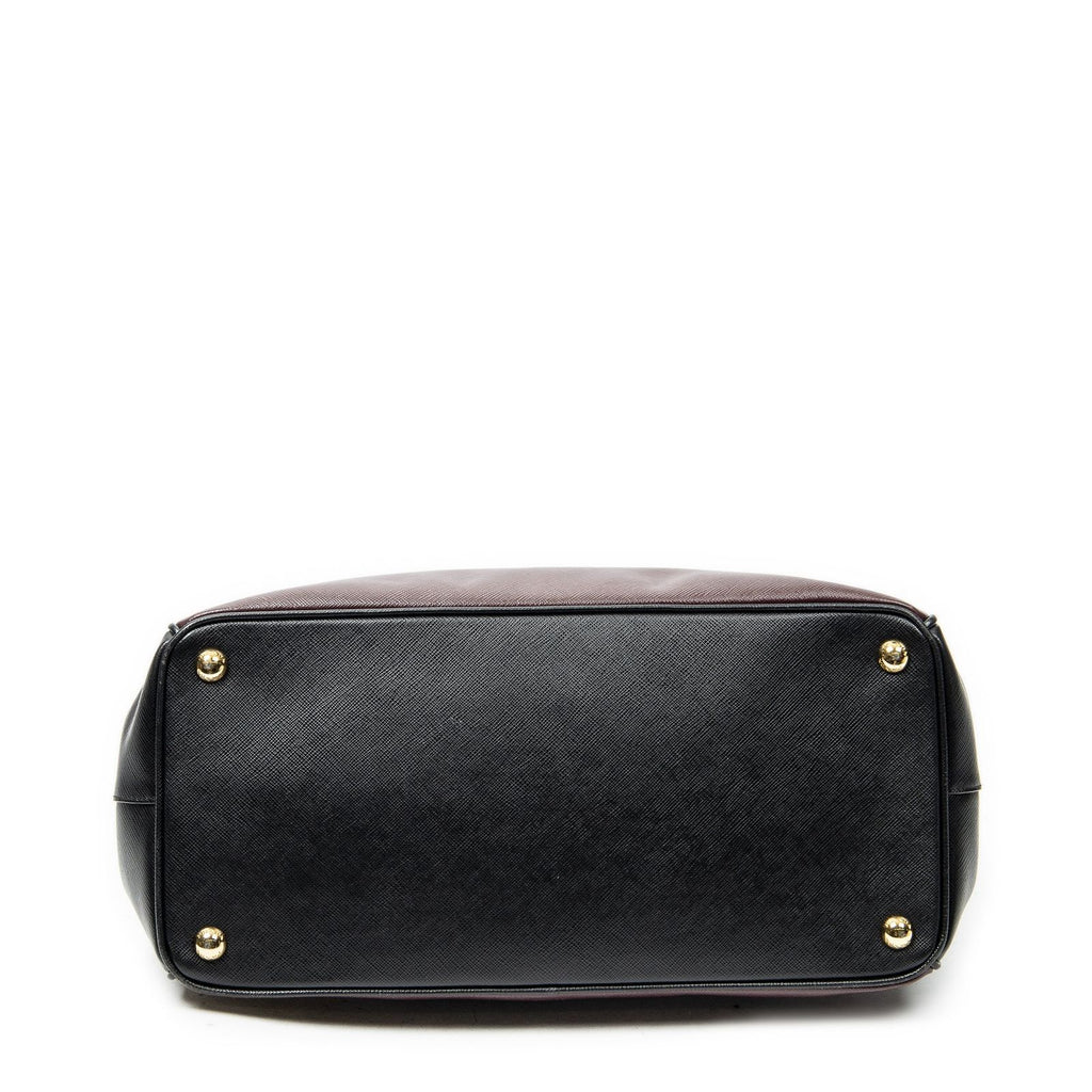 Prada Convertible Open Tote Burgundy Black Saffiano Leather — view 6