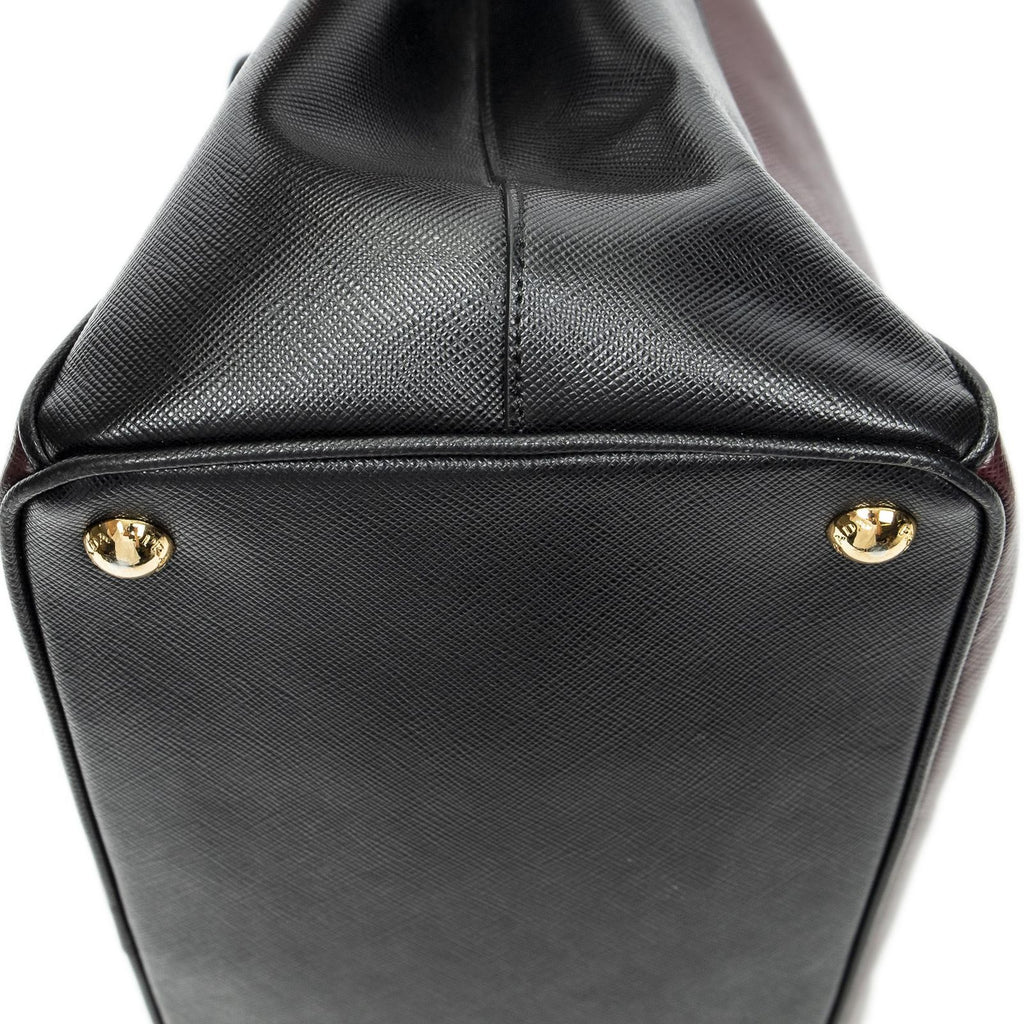 Prada Convertible Open Tote Burgundy Black Saffiano Leather — view 7
