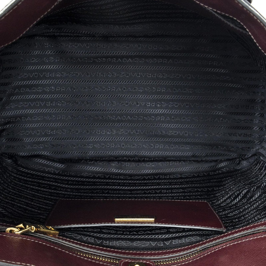 Prada Convertible Open Tote Burgundy Black Saffiano Leather — view 9