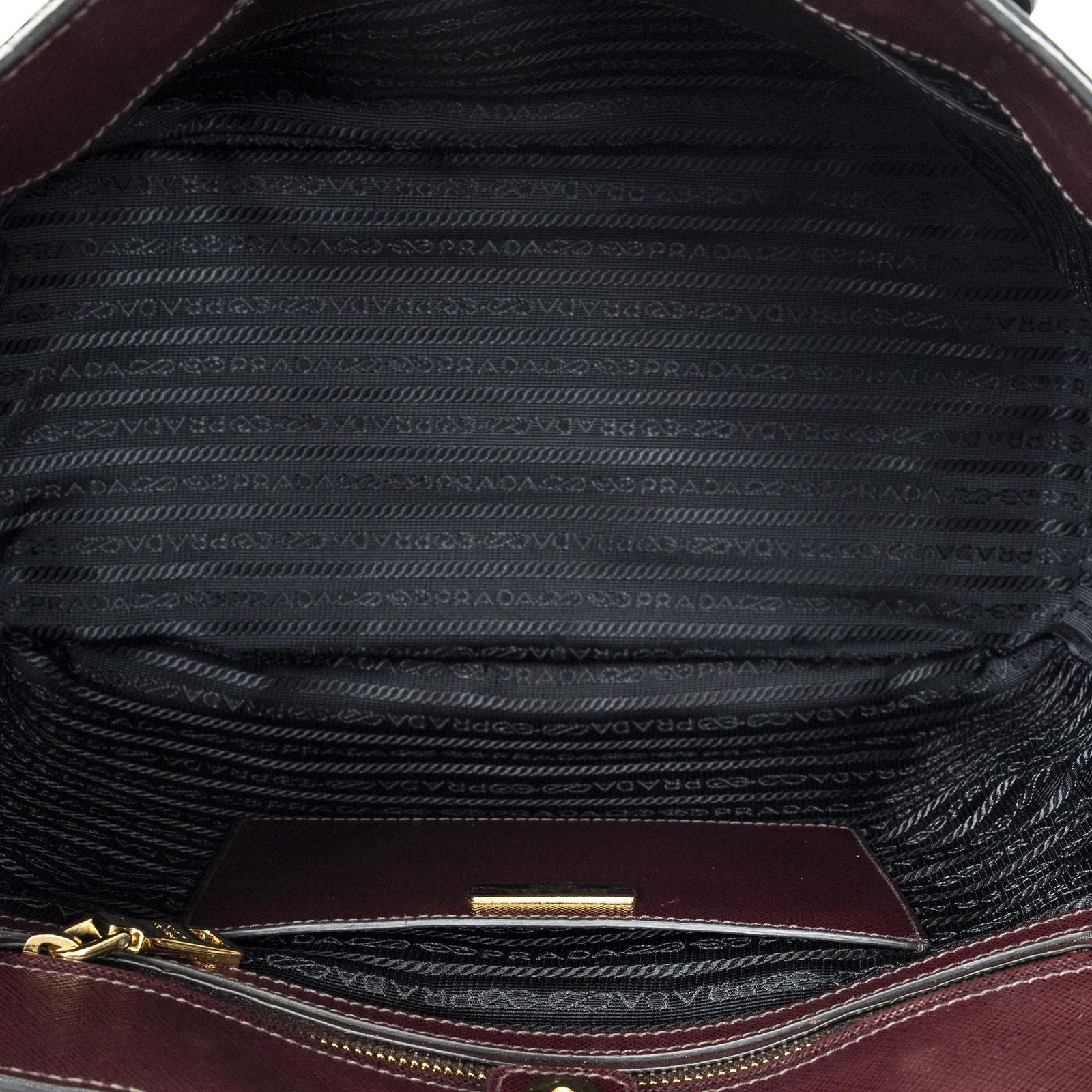 Prada Convertible Open Tote Burgundy Black Saffiano Leather — view 9