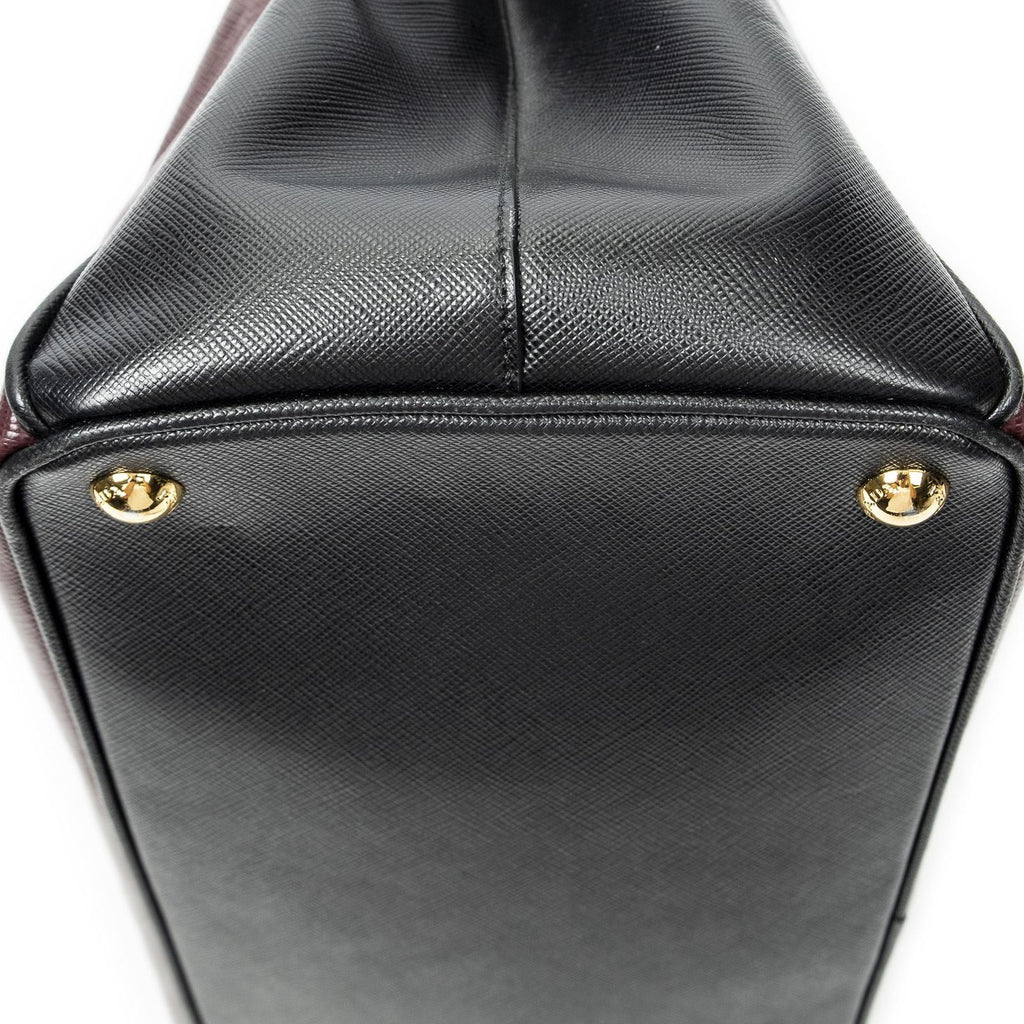 Prada Convertible Open Tote Burgundy Black Saffiano Leather — view 8