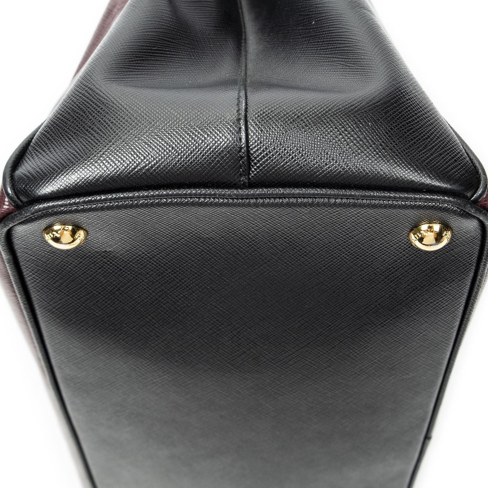 Prada Convertible Open Tote Burgundy Black Saffiano Leather — view 8