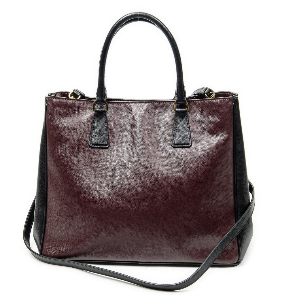 Prada Convertible Open Tote Burgundy Black Saffiano Leather — view 5