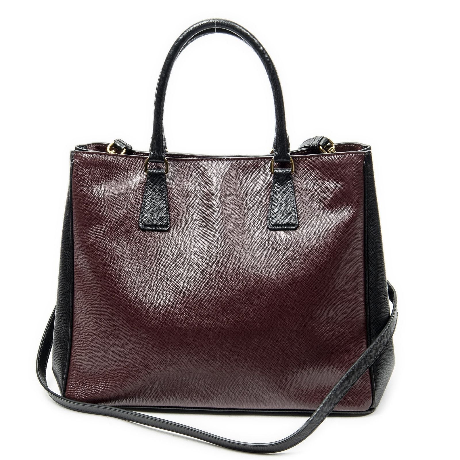 Prada Convertible Open Tote Burgundy Black Saffiano Leather — view 5