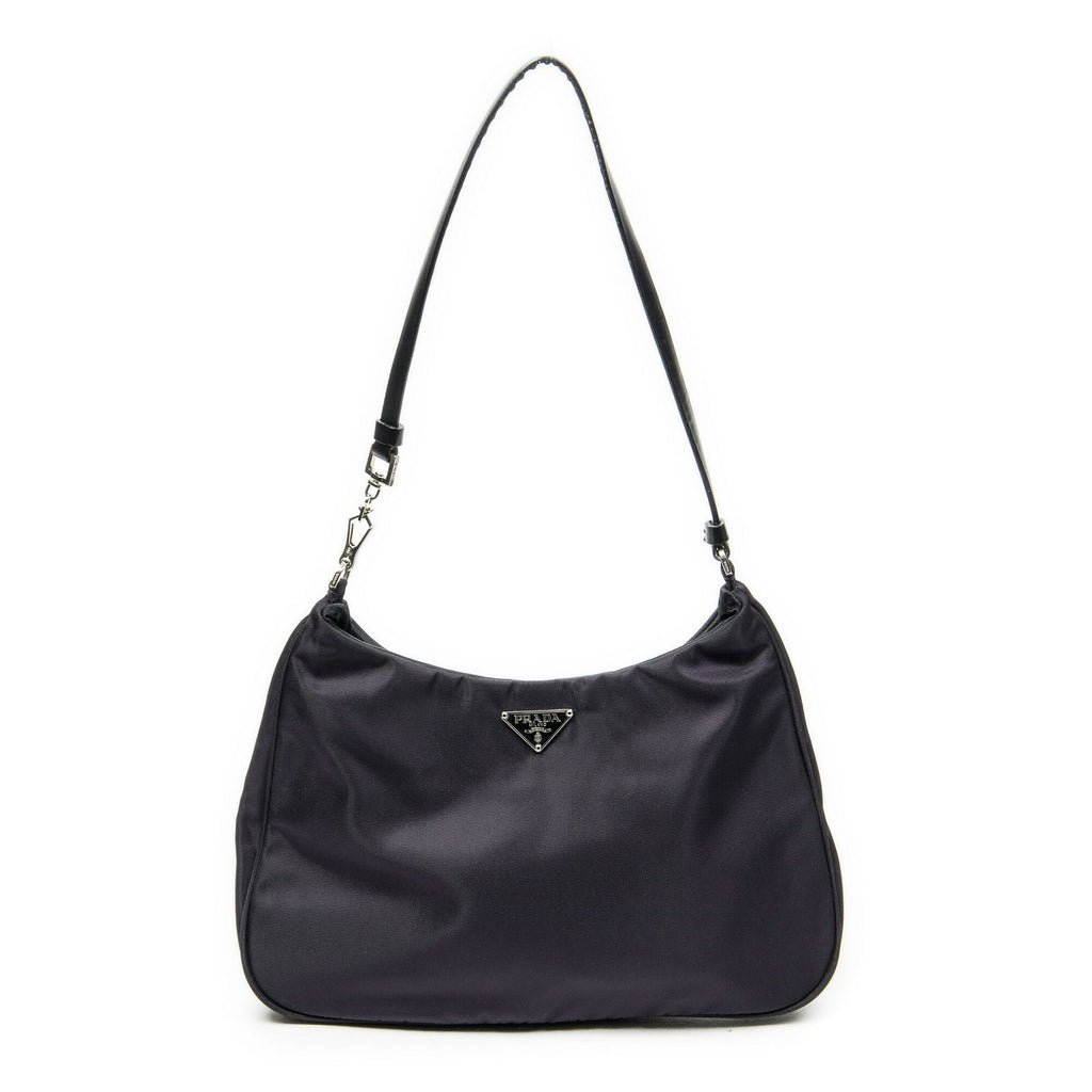 Prada Small Zip Hobo Purple Black Nylon Canvas