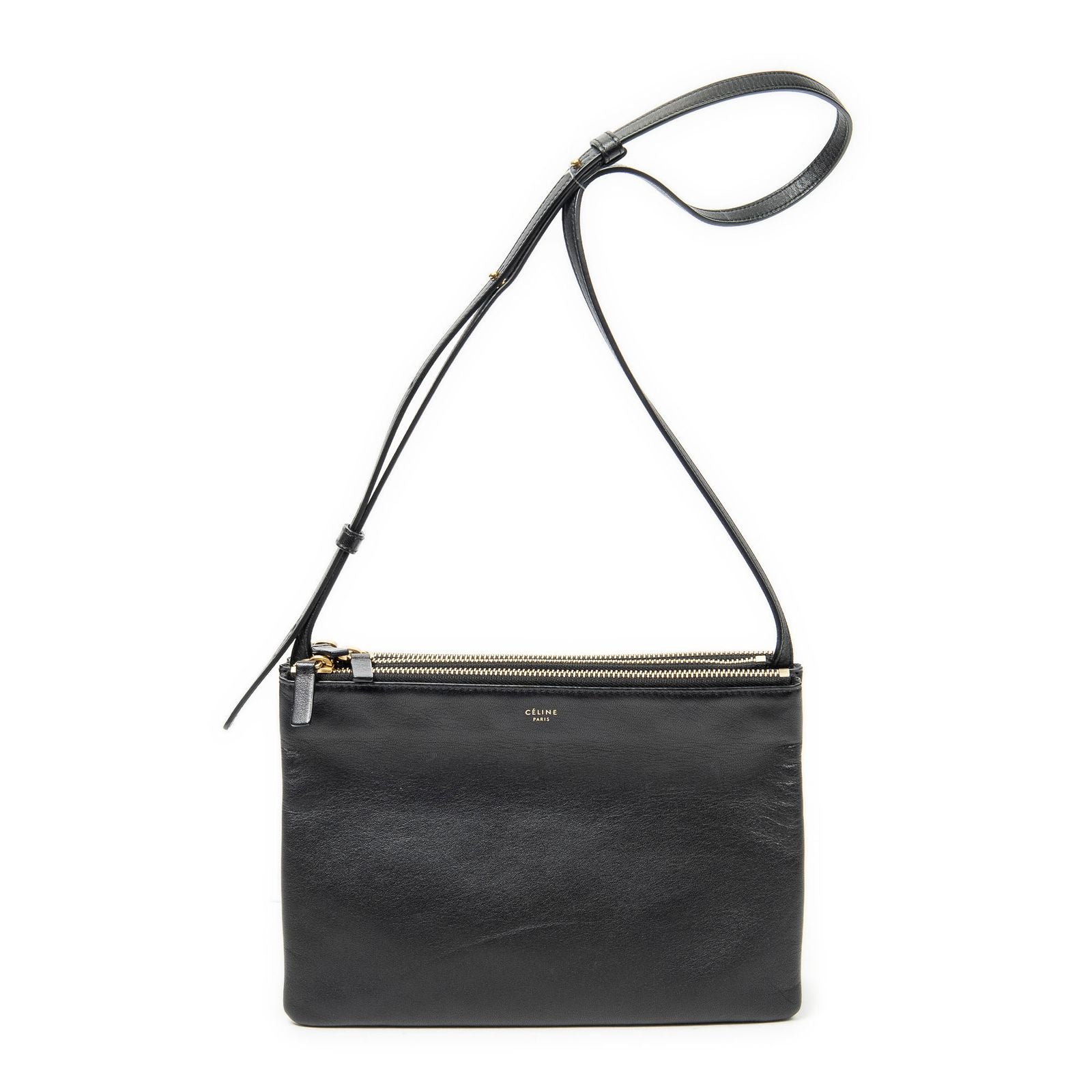 Celine Large Trio Crossbody Black Calfskin Leather