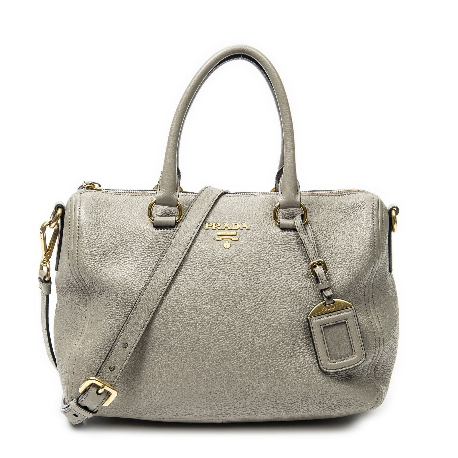 Prada Convertible Boston Gray Vitello Dyno Shoulder