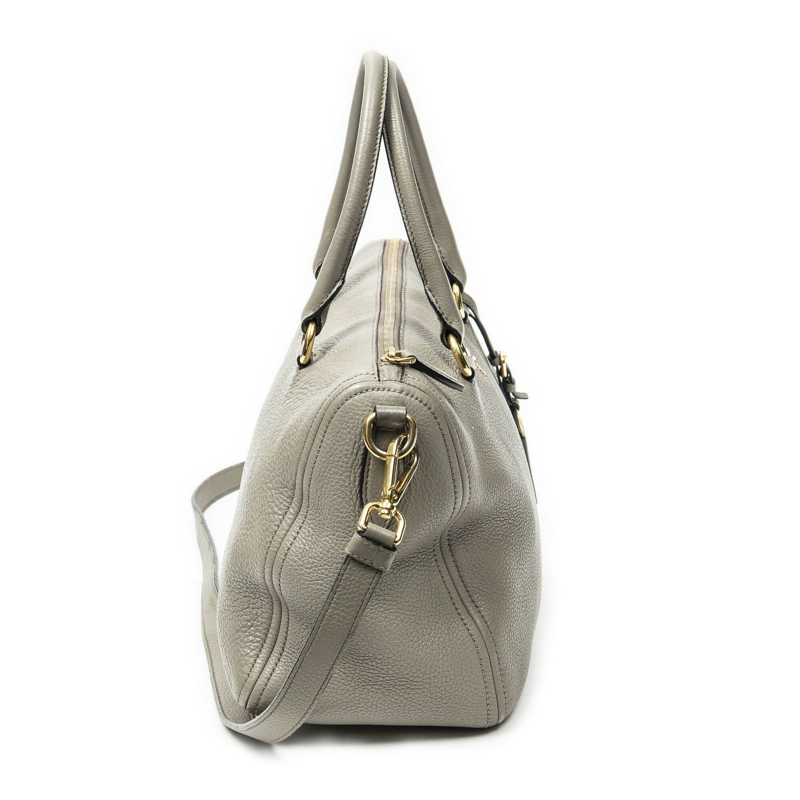 Prada Convertible Boston Gray Vitello Dyno Shoulder — view 4