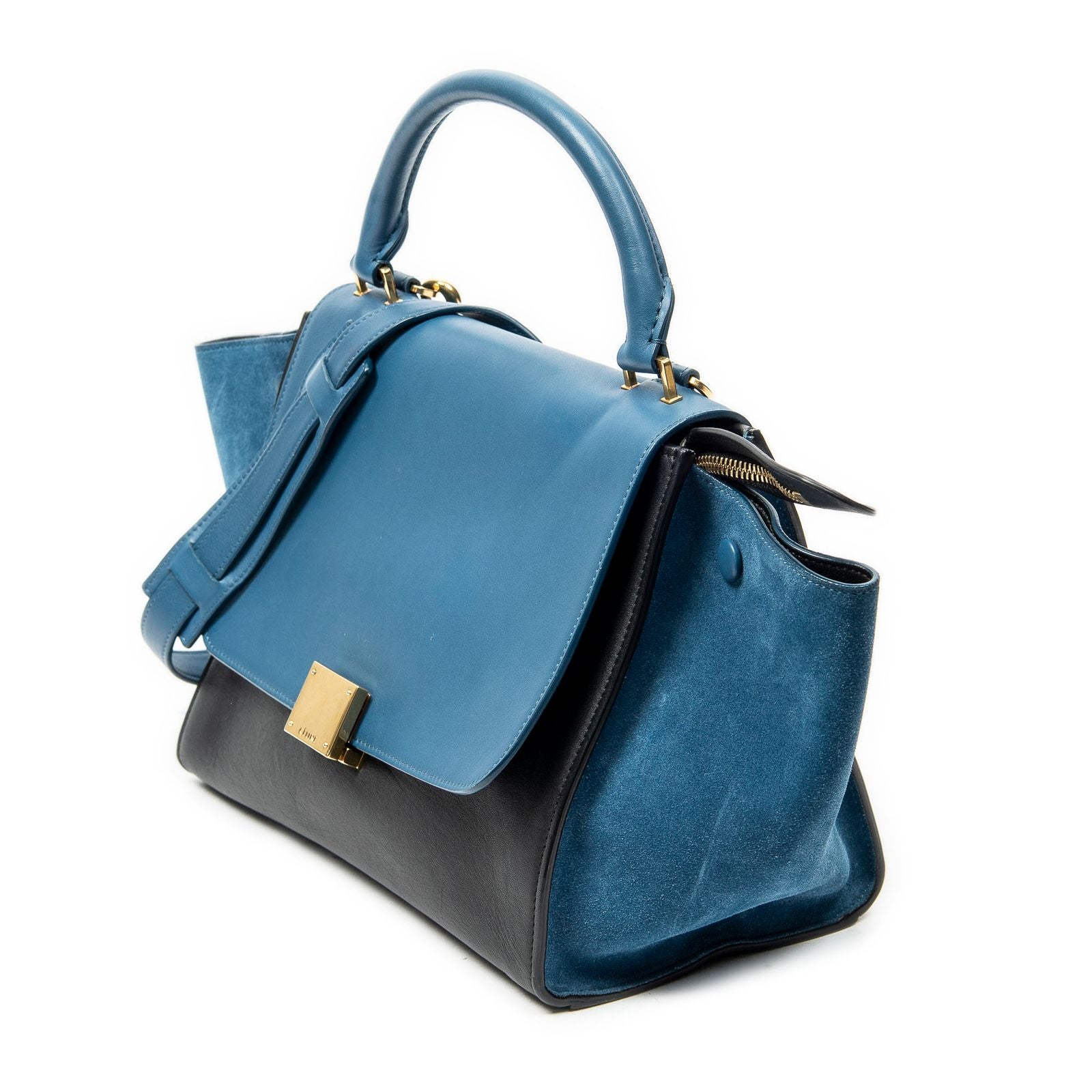 Celine Small Bicolor Trapeze Blue Black Smooth Leather Shoulder — view 2