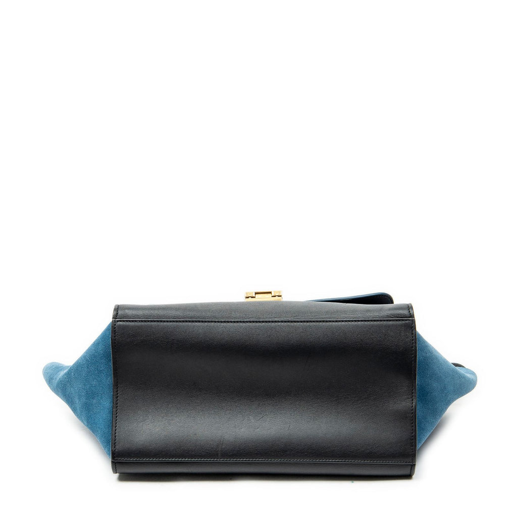 Celine Small Bicolor Trapeze Blue Black Smooth Leather Shoulder — view 6