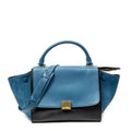 Celine Small Bicolor Trapeze Blue Black Smooth Leather Shoulder