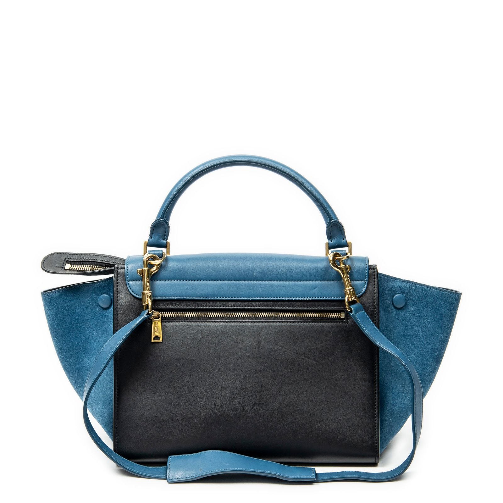 Celine Small Bicolor Trapeze Blue Black Smooth Leather Shoulder — view 5