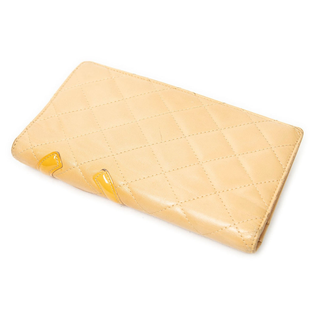 Chanel Cambon Ligne Bifold Wallet Beige Orange Quilted Lambskin Leather — view 2