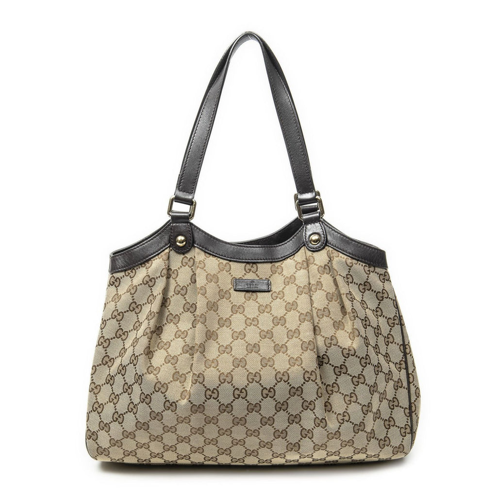 Gucci Shoulder Tote Beige Dark Brown GG Canvas
