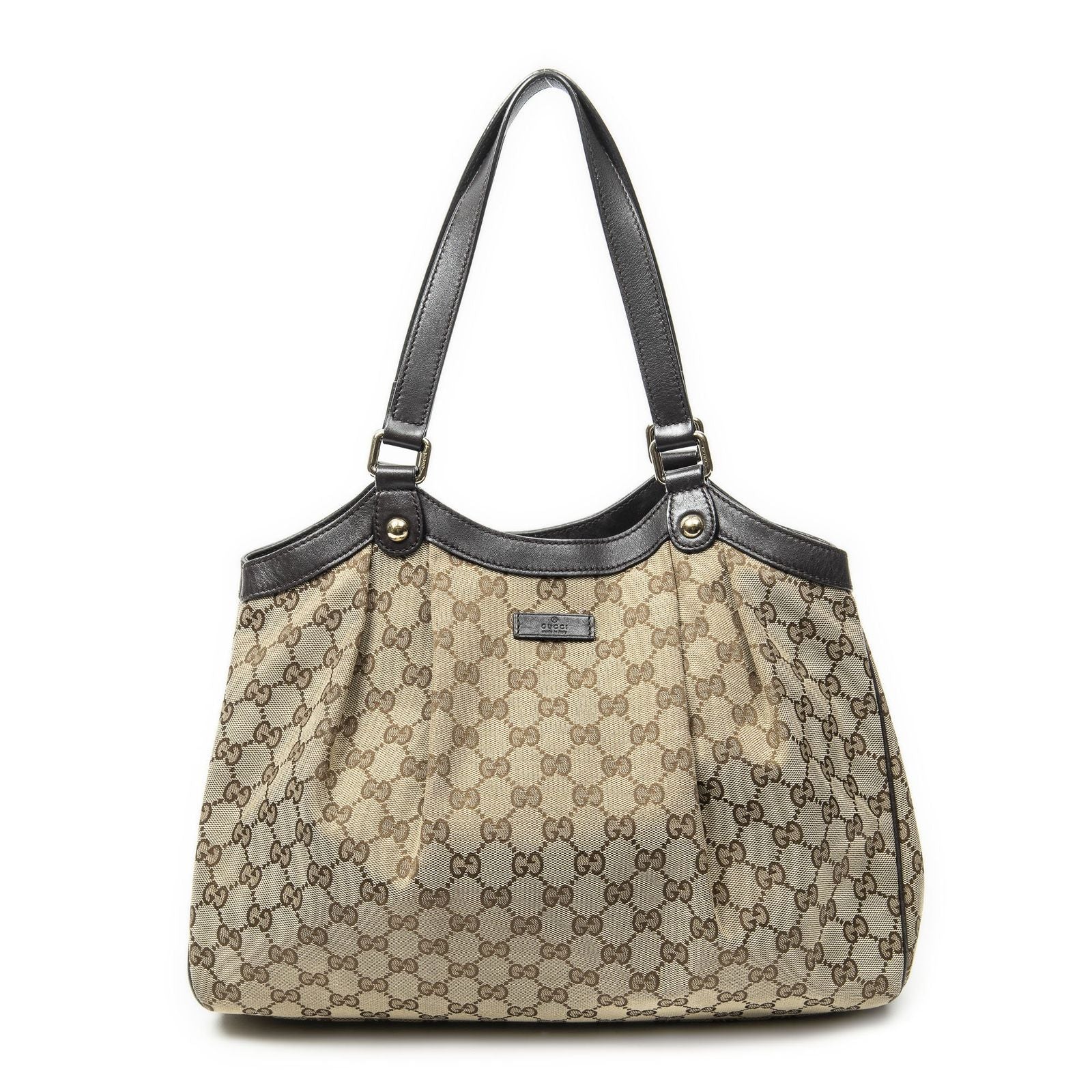 Gucci Shoulder Tote Beige Dark Brown GG Canvas