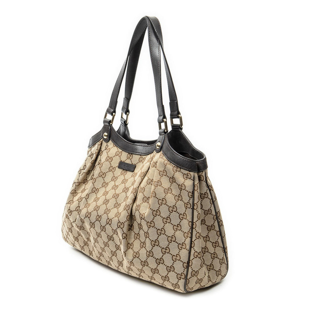 Gucci Shoulder Tote Beige Dark Brown GG Canvas — view 2