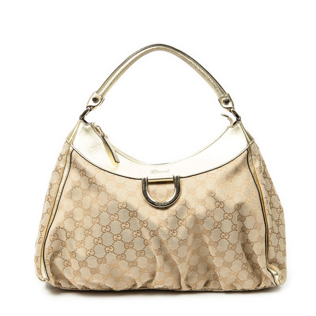 Gucci Large D Ring Hobo Beige Blanc GG Canvas