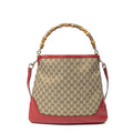 Gucci Diana Bamboo Hobo Beige Red GG Canvas