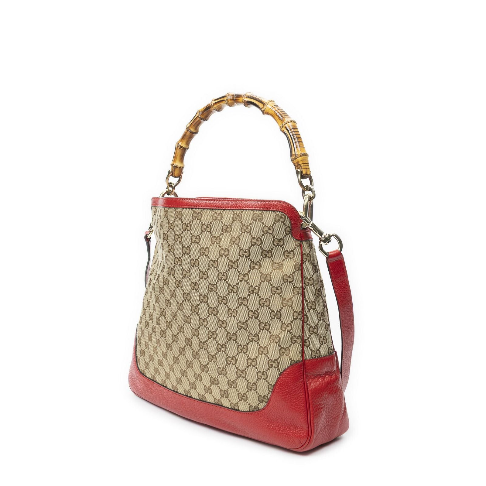 Gucci Diana Bamboo Hobo Beige Red GG Canvas — view 2