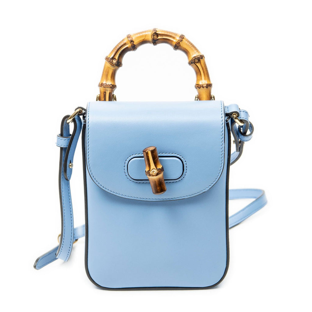 Gucci Bamboo Top Handle Mini Bag Light Blue Smooth Calfskin
