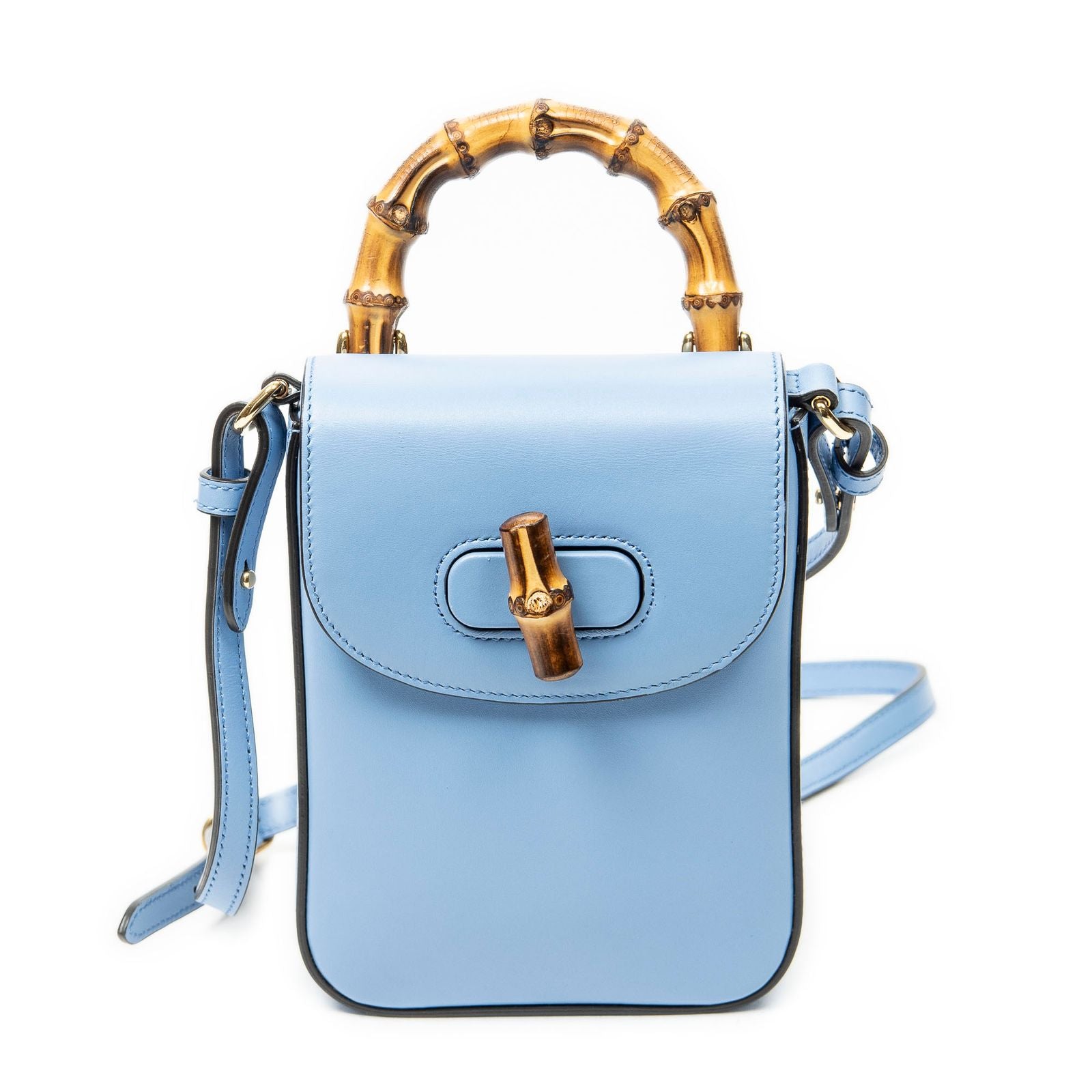 Gucci Bamboo Top Handle Mini Bag Light Blue Smooth Calfskin