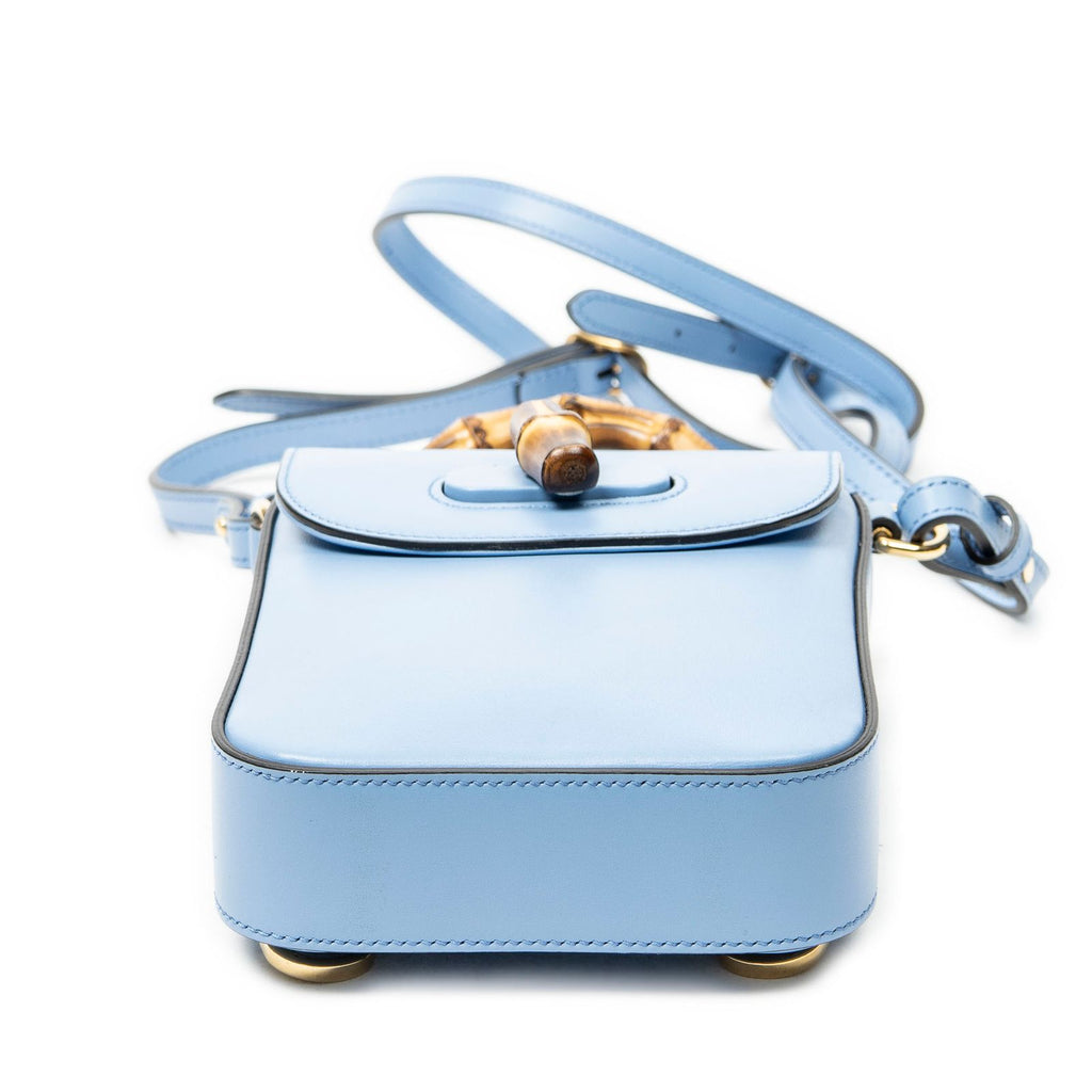 Gucci Bamboo Top Handle Mini Bag Light Blue Smooth Calfskin — view 6