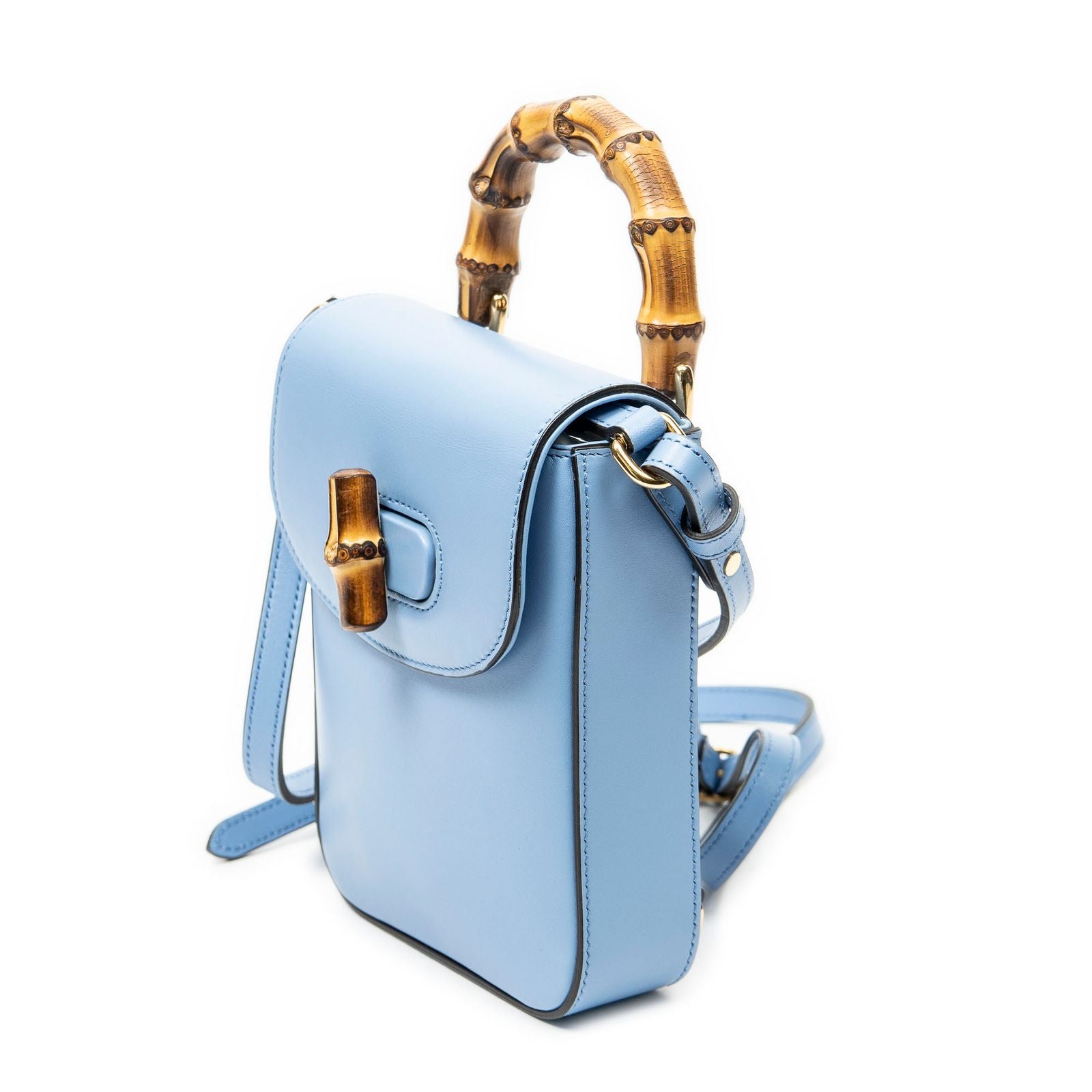 Gucci Bamboo Top Handle Mini Bag Light Blue Smooth Calfskin — view 2
