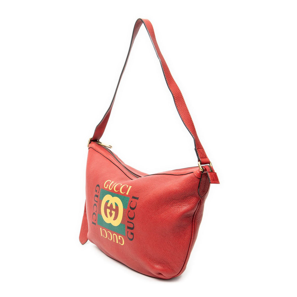 Gucci Large Halfmoon Hobo Red Print Leather — view 2