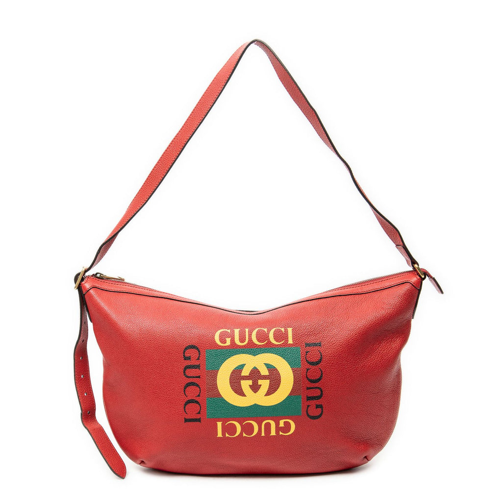 Gucci Large Halfmoon Hobo Red Print Leather