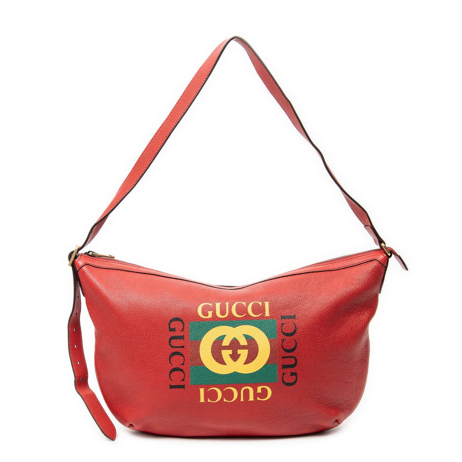 Gucci Large Halfmoon Hobo Red Print Leather