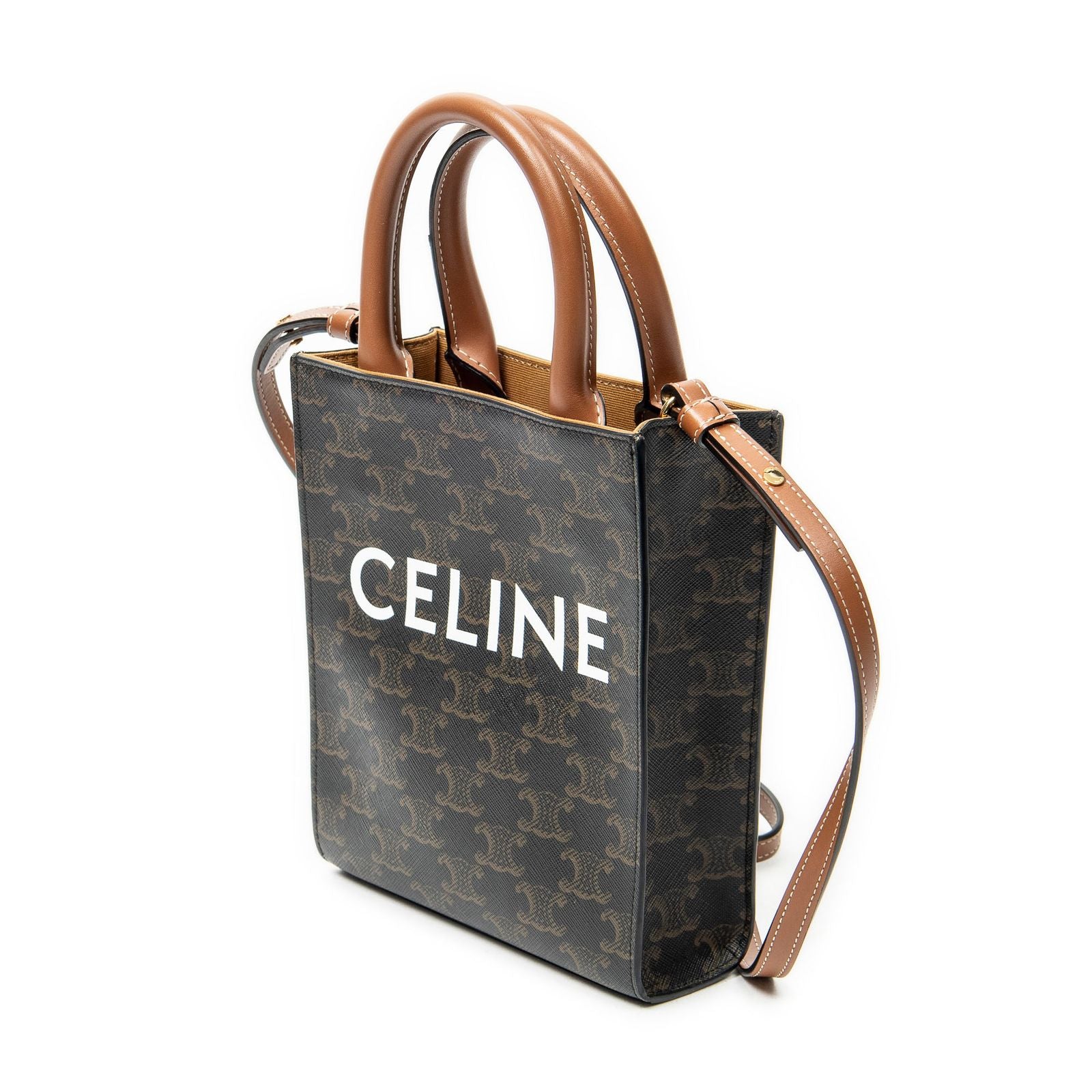 Celine Mini Vertical Cabas Brown Triomphe Canvas Tote — view 2