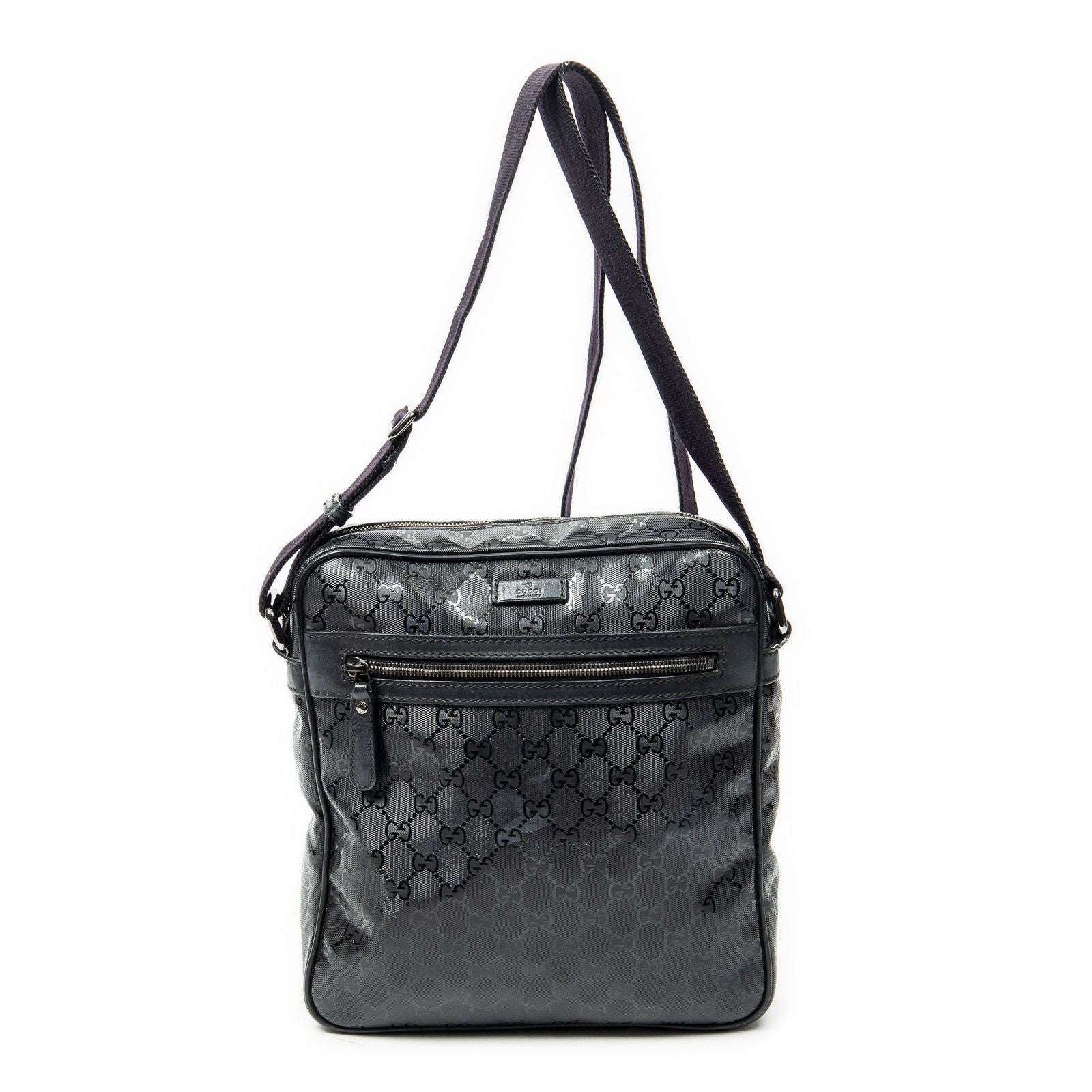 Gucci Half Moon Zip Messenger Black Guccissima Imprint Canvas