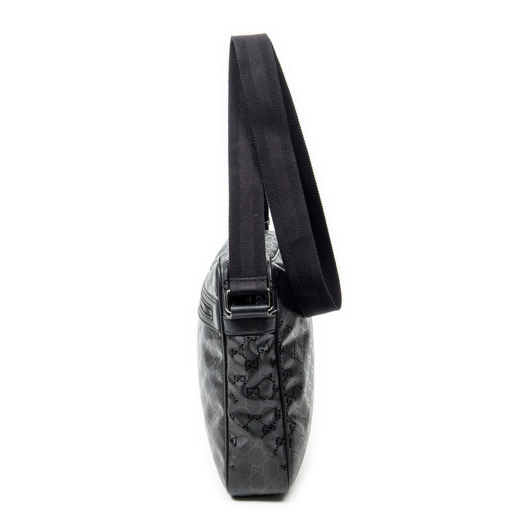 Gucci Half Moon Zip Messenger Black Guccissima Imprint Canvas — view 3