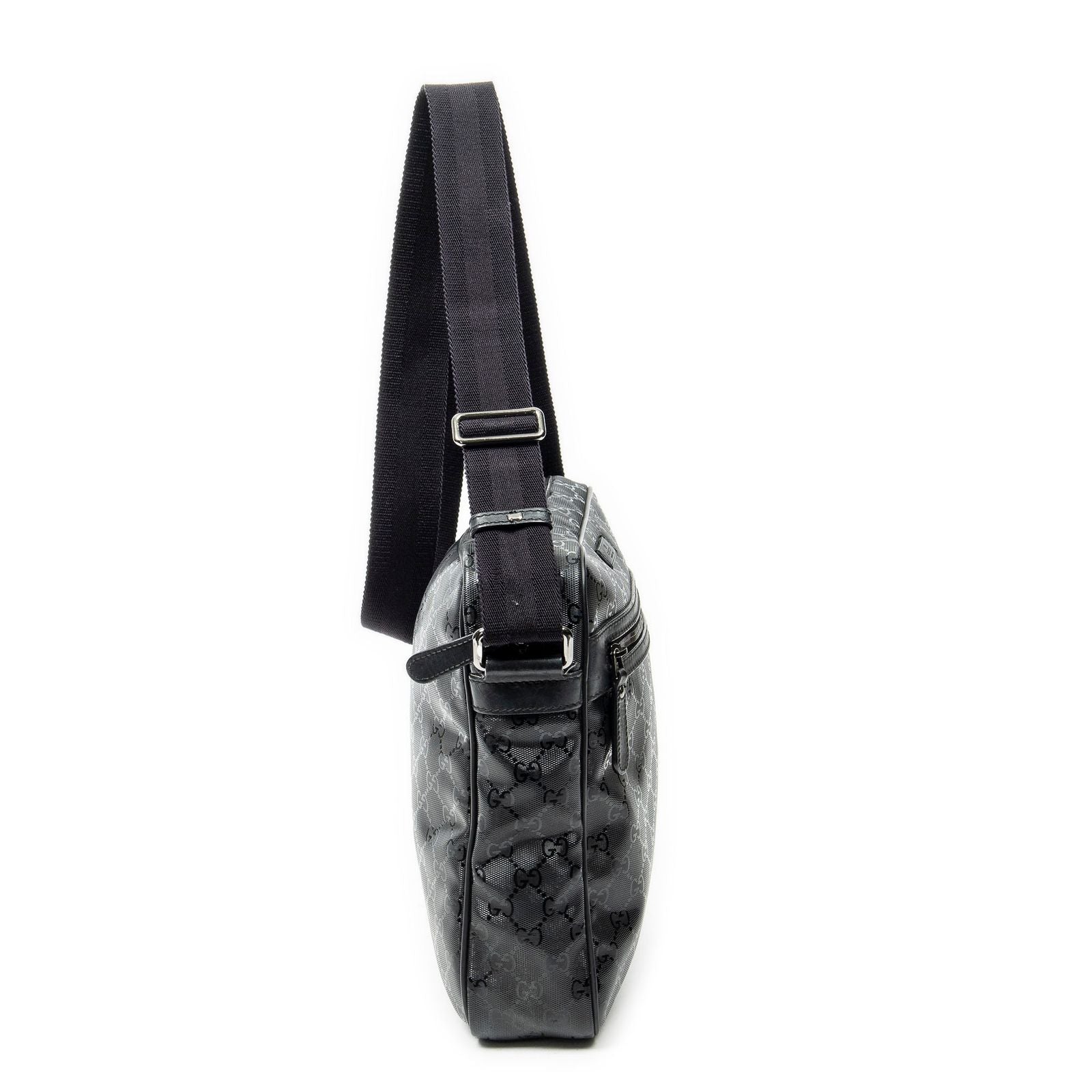 Gucci Half Moon Zip Messenger Black Guccissima Imprint Canvas — view 4