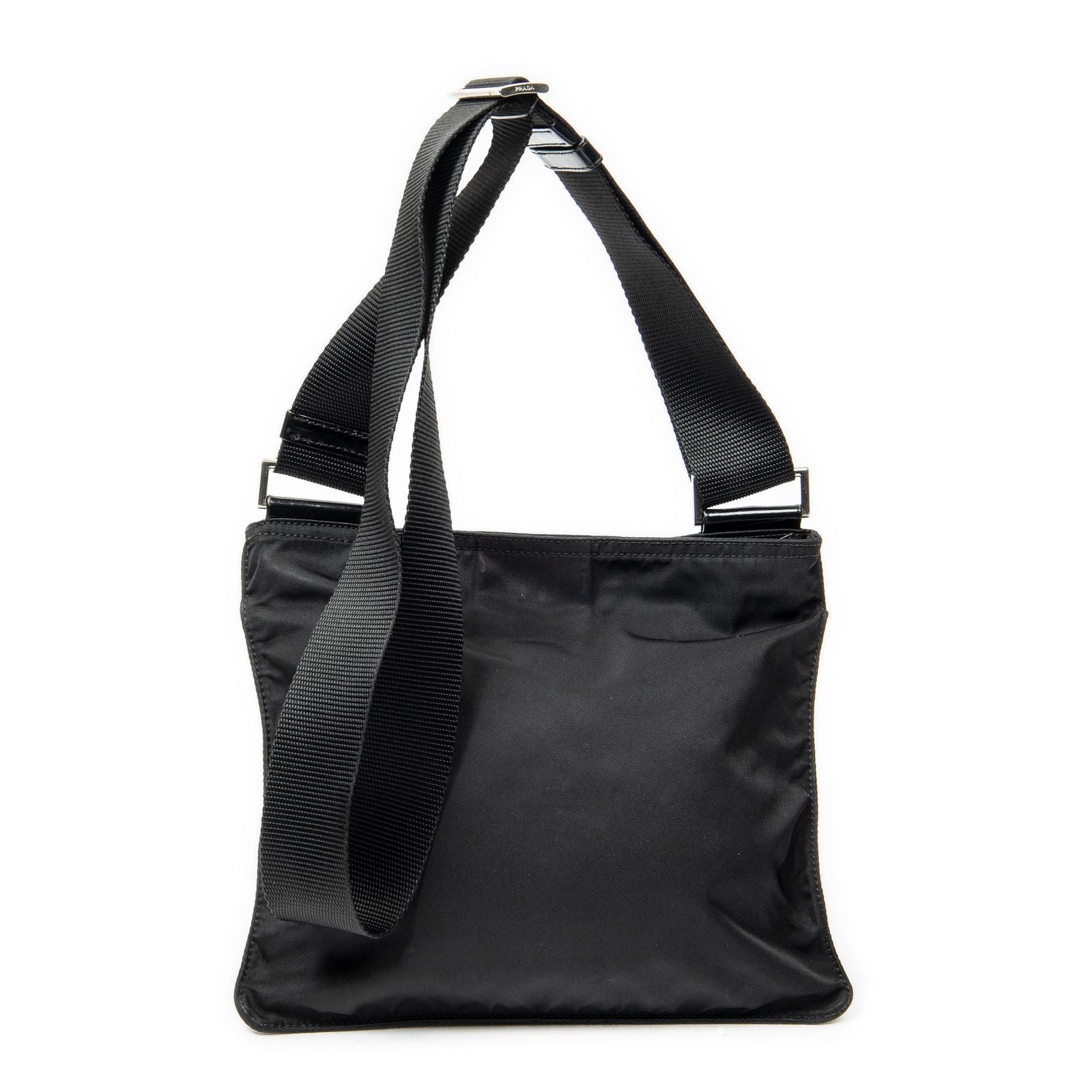 Prada Small Zip Flat Messenger Black Nylon Canvas — view 5