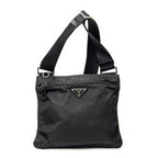 Prada Small Zip Flat Messenger Black Nylon Canvas