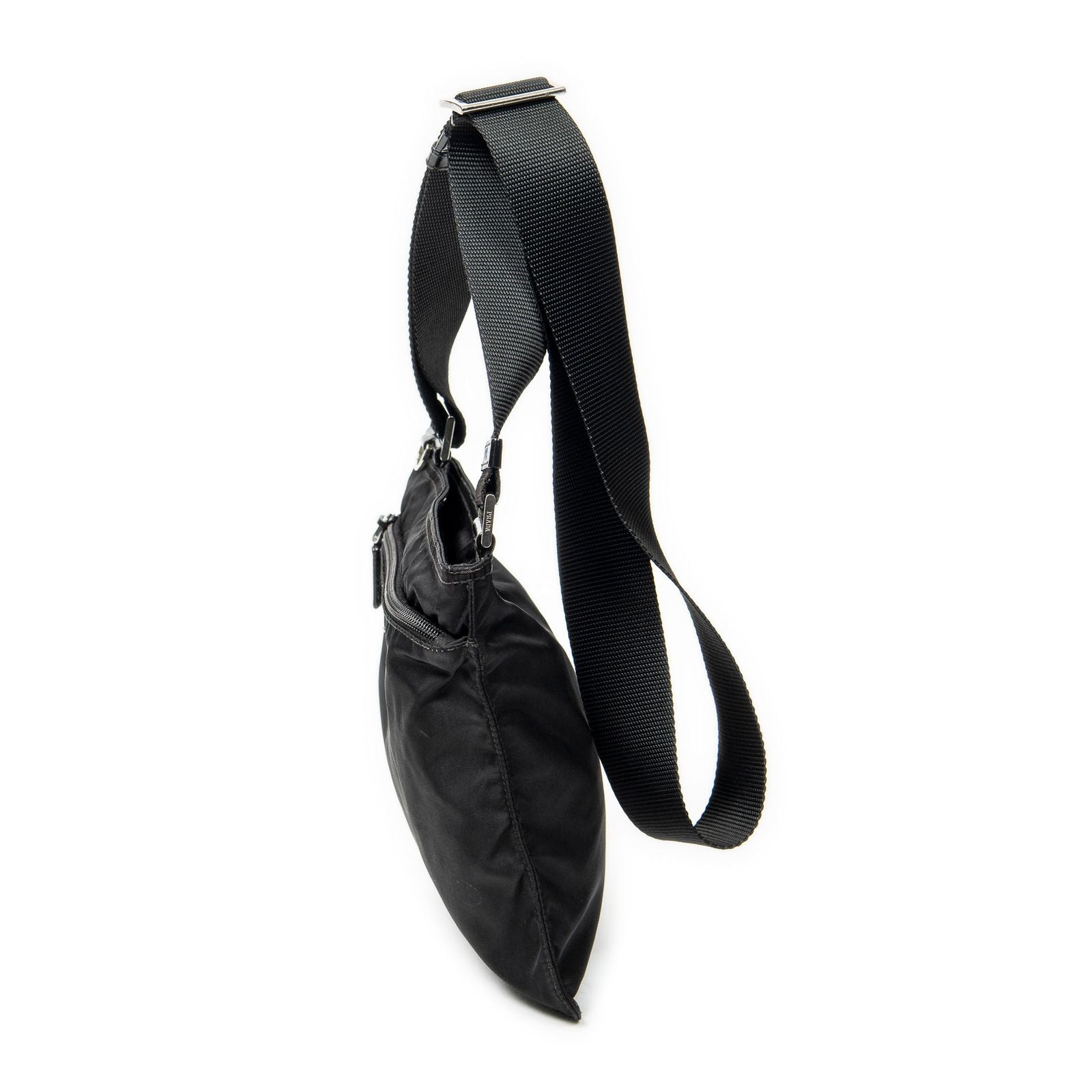 Prada Small Zip Flat Messenger Black Nylon Canvas — view 3