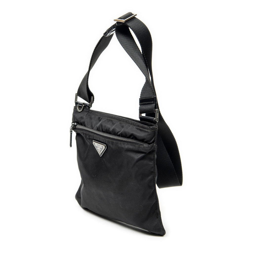 Prada Small Zip Flat Messenger Black Nylon Canvas — view 2