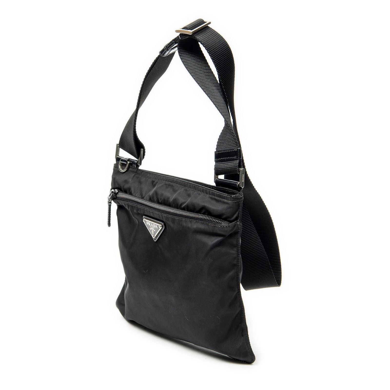 Prada Small Zip Flat Messenger Black Nylon Canvas — view 2
