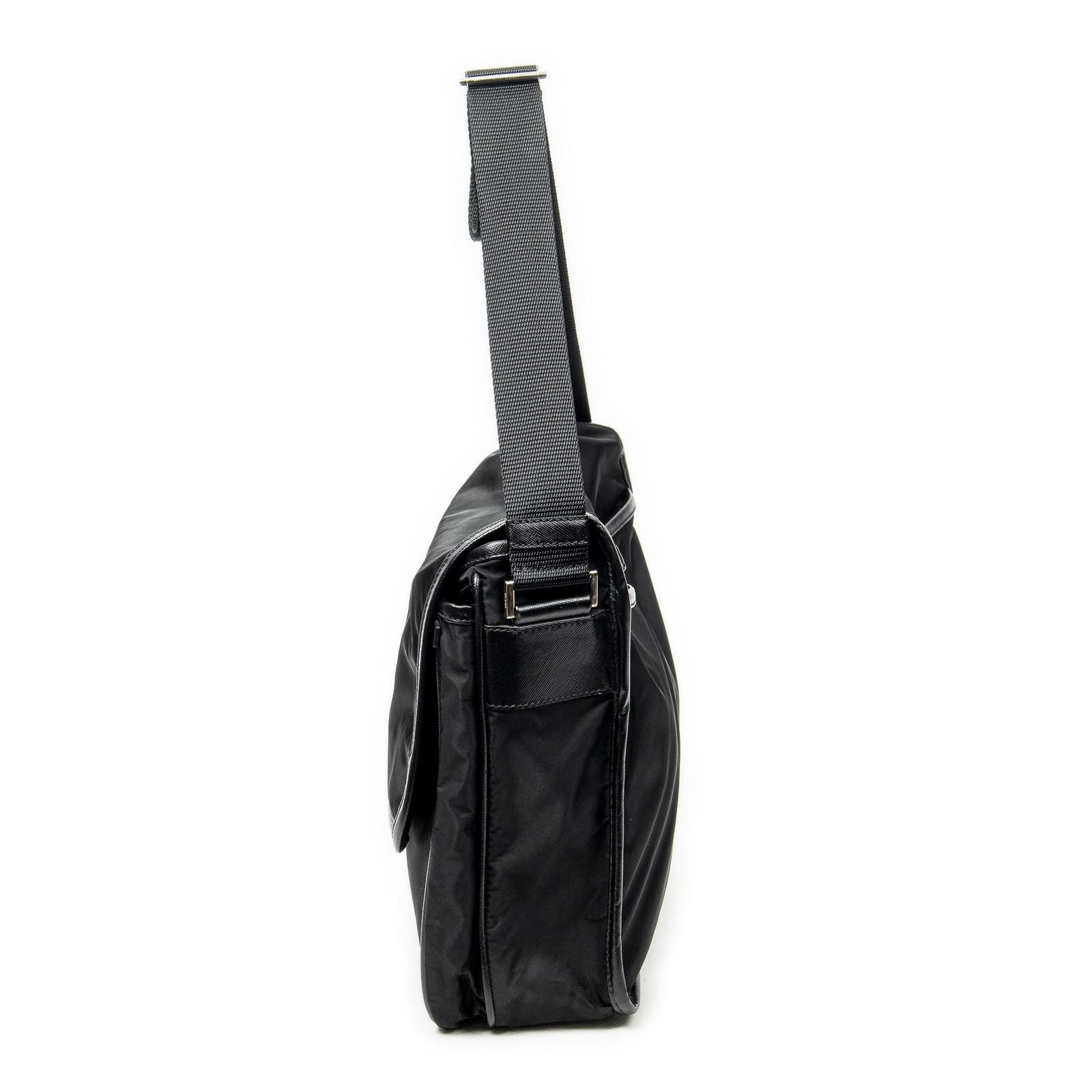 Prada Buckle Flap Messenger Bag Black Nylon Canvas — view 3