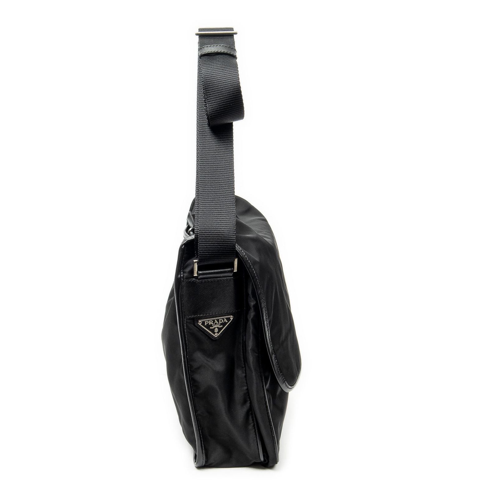 Prada Buckle Flap Messenger Bag Black Nylon Canvas — view 4