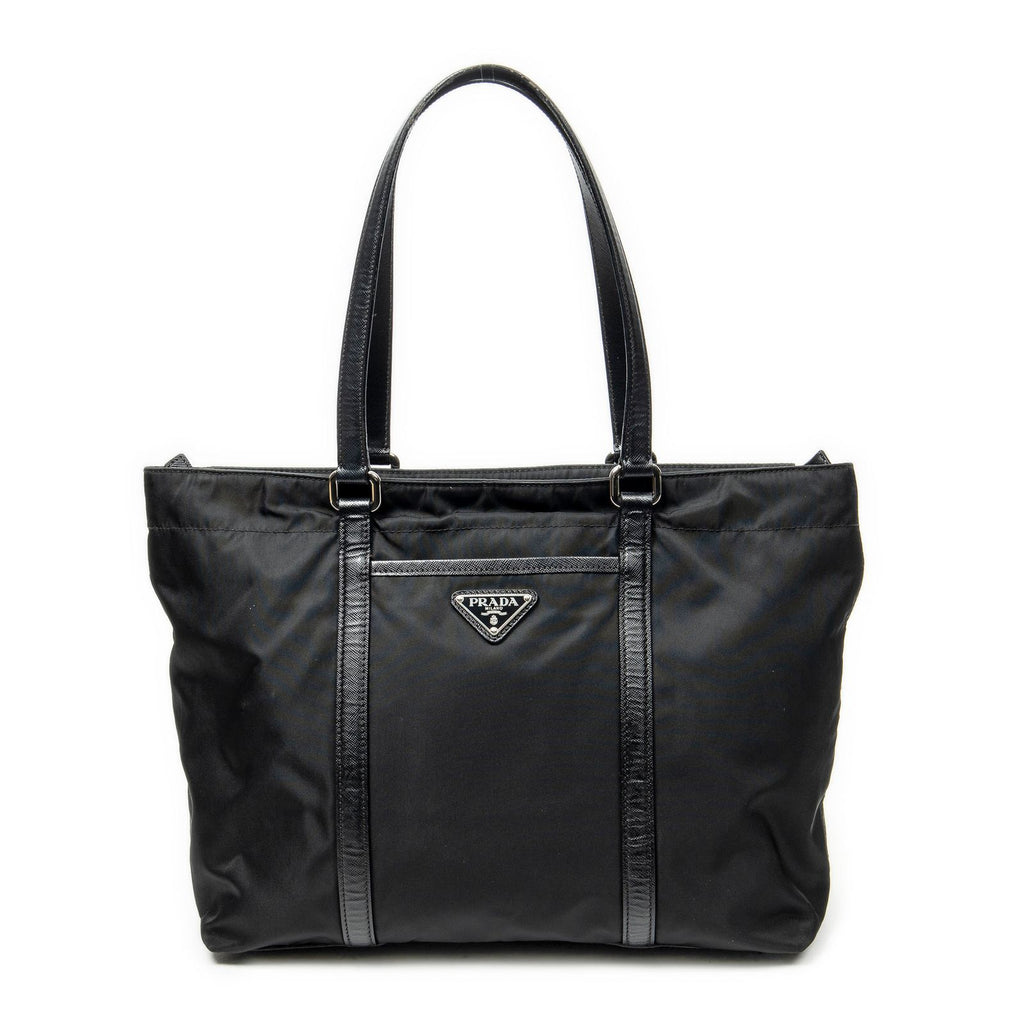 Prada Zip Shopping Tote Black Nylon Canvas